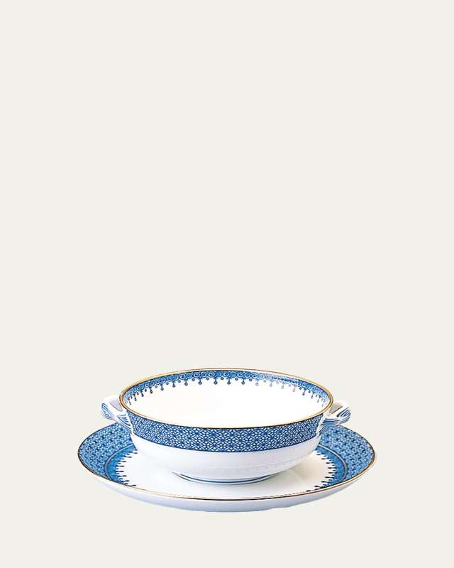 Blue Lace Cream Soup Bowl & Saucer Plate